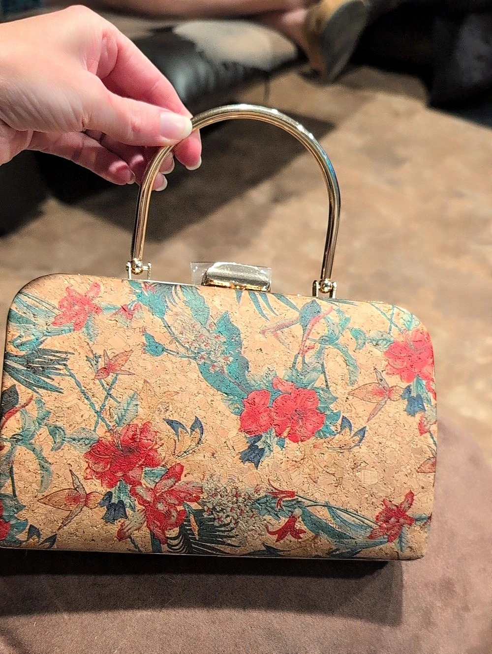 Floral Frame Clutch in Brown & Red